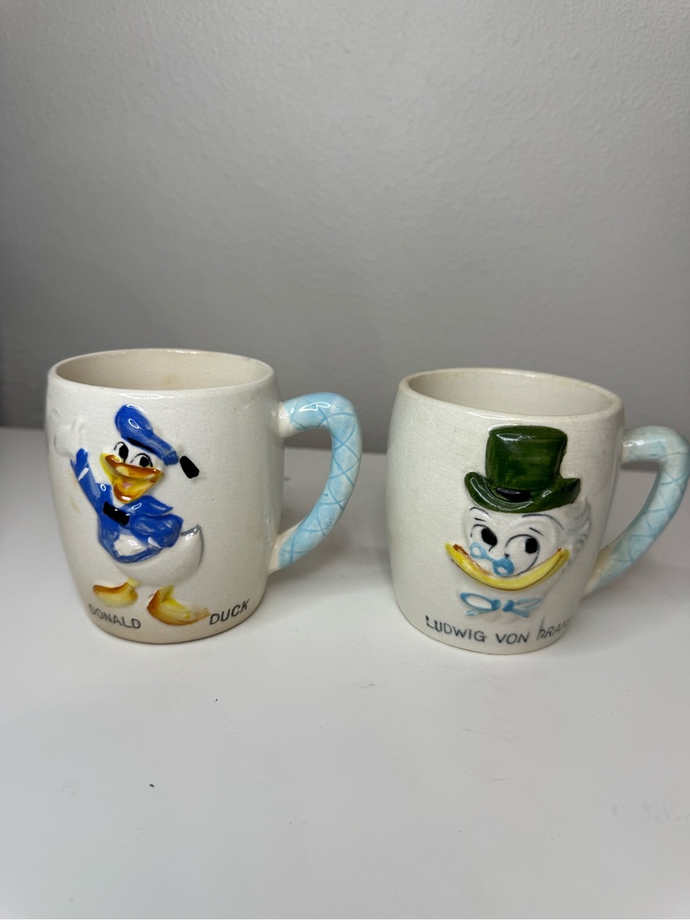 Vintage 1961 Walt Disney Donald Duck Ludwig Von Drake Japan Mugs Set of 2